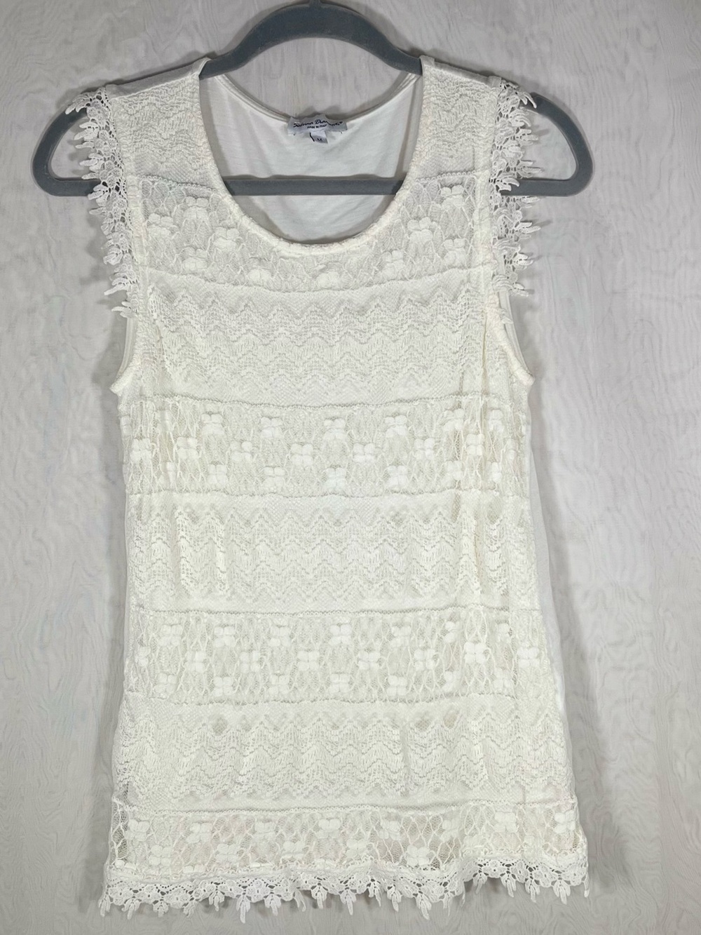 Sabrina Diamanti White Lace Sleeveless Blouse Medium Coquette Boho Scalloped